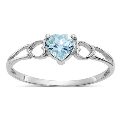 14K White Gold Aquamarine Heart Birthstone Ring