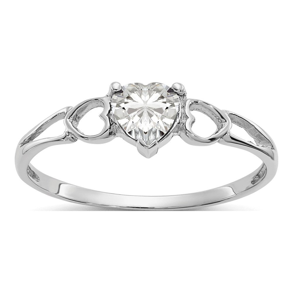 14K White Gold Heart White Topaz Ring