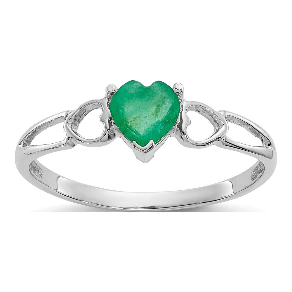 14K White Gold Emerald Heart Birthstone Ring