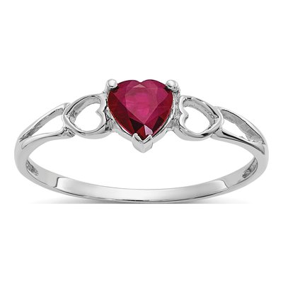 14K White Gold Ruby Heart Birthstone Ring