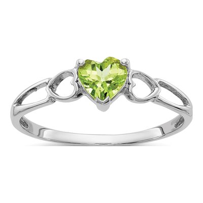 14K White Gold Peridot Heart Birthstone Ring