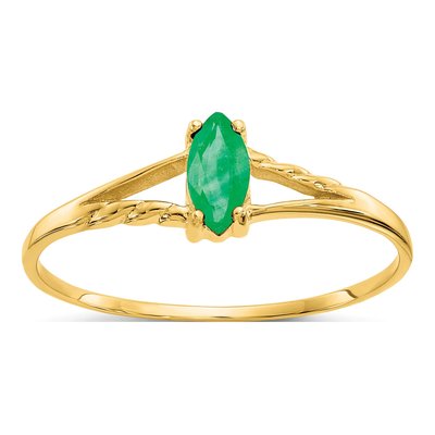 14K Yellow Gold Emerald Marquise Birthstone Ring