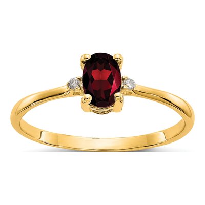 14K Yellow Gold Garnet & Diamond Birthstone Ring