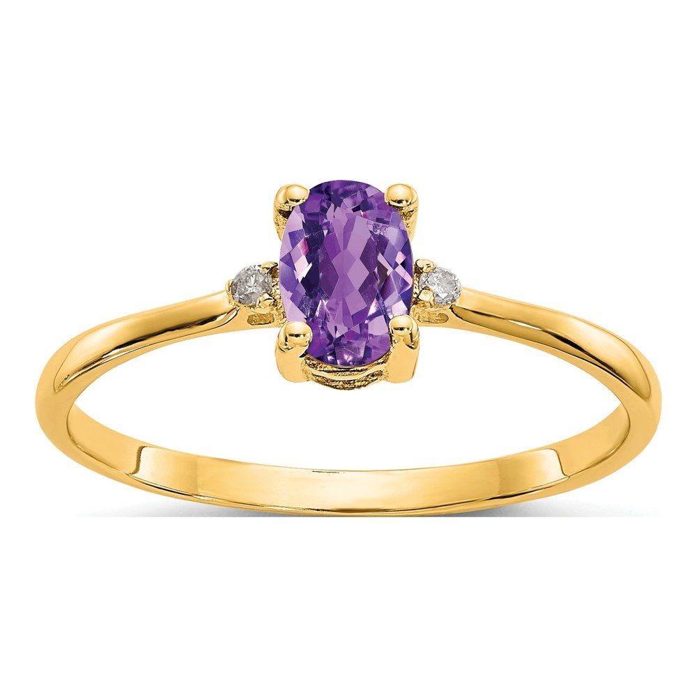 14K Yellow Gold Amethyst & Diamond Birthstone Ring