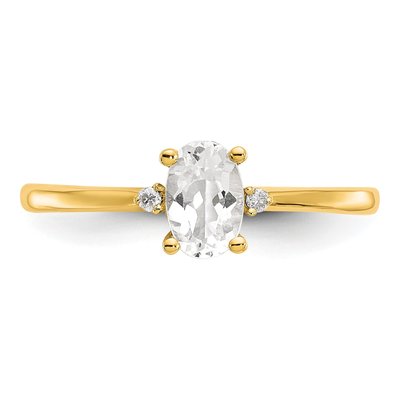 14K Yellow Gold White Topaz & Diamond Birthstone Ring – view 5