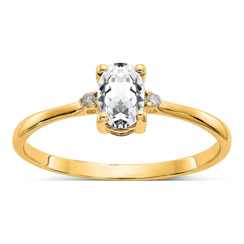 14K Yellow Gold White Topaz & Diamond Birthstone Ring