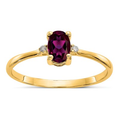 14K Yellow Gold Rhodolite Garnet & Diamond Birthstone Ring