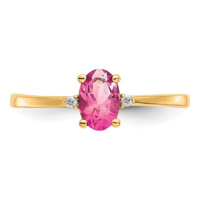 14K Yellow Gold Pink Tourmaline & Diamond Birthstone Ring – view 6