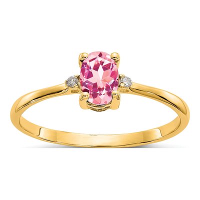 14K Yellow Gold Pink Tourmaline & Diamond Birthstone Ring