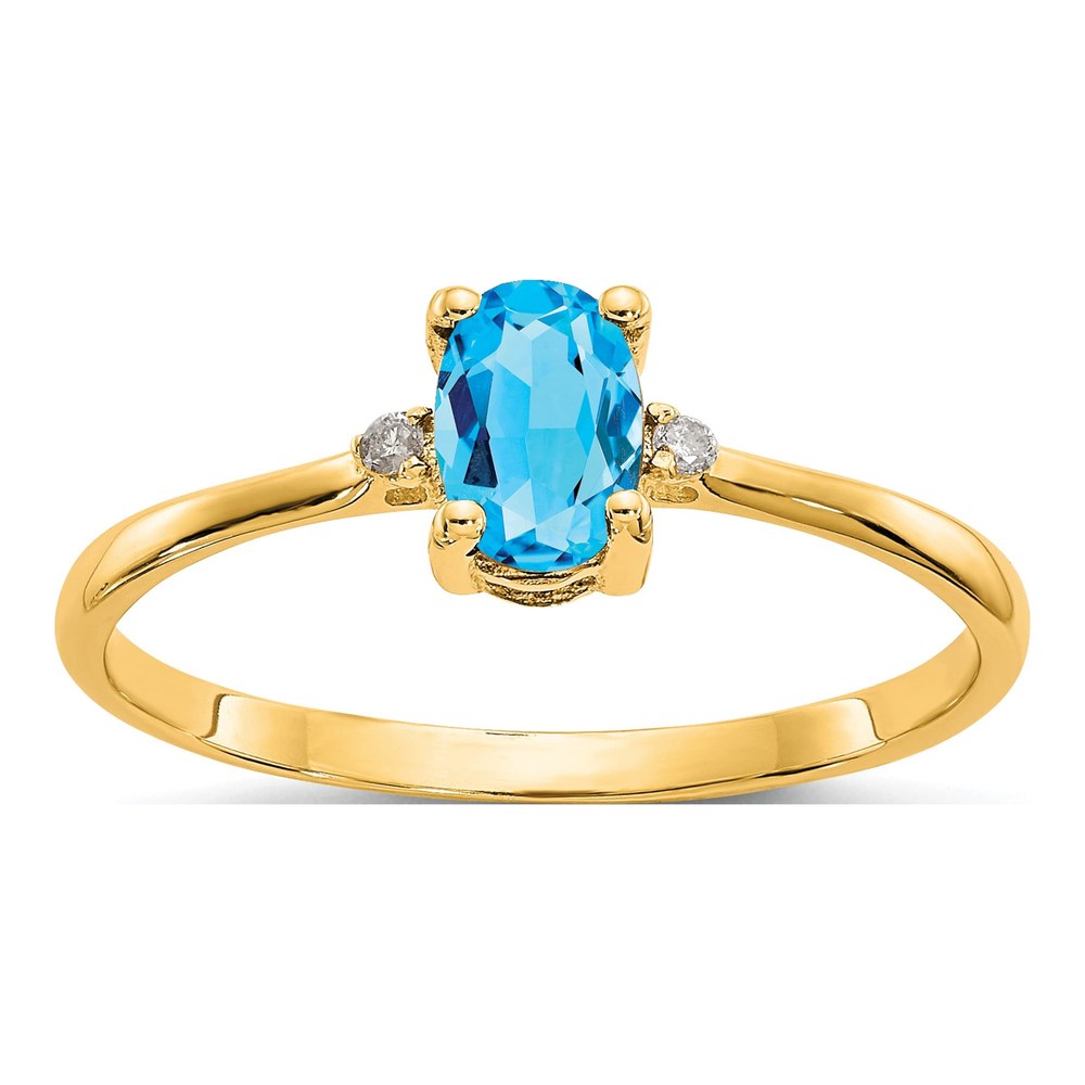 14K Yellow Gold Swiss Blue Topaz & Diamond Birthstone Ring