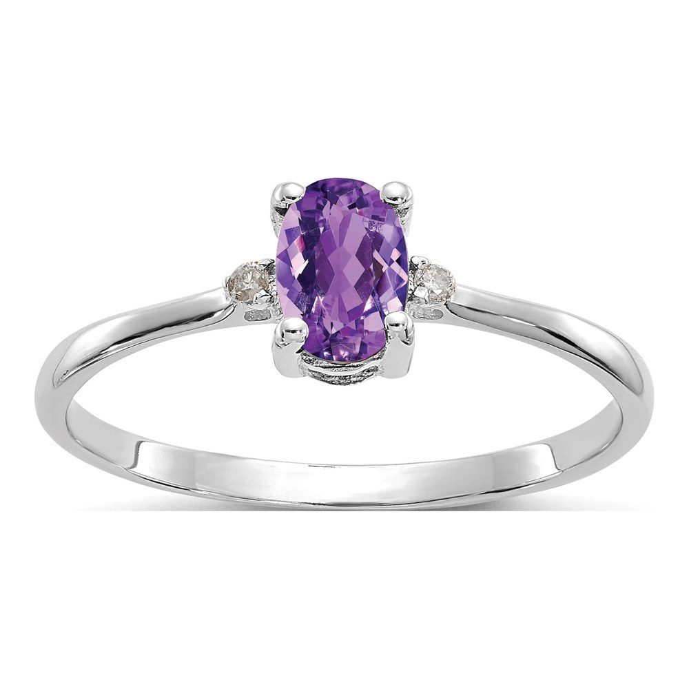 14K White Gold Amethyst & Diamond Birthstone Ring