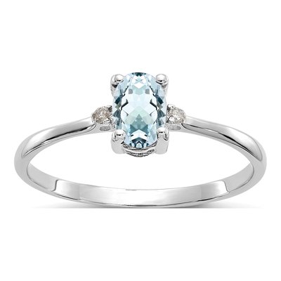 14K White Gold Aquamarine & Diamond Birthstone Ring