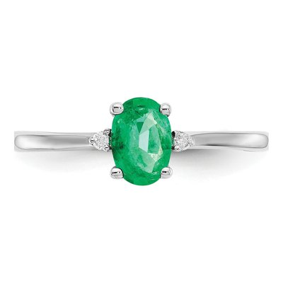 14K White Gold Emerald & Diamond Birthstone Ring – view 5