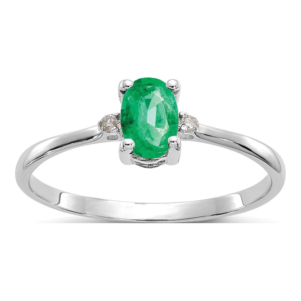 14K White Gold Emerald & Diamond Birthstone Ring