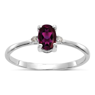 14K White Gold Rhodolite Garnet & Diamond Oval Birthstone Ring
