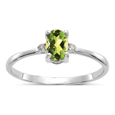 14K White Gold Peridot & Diamond Birthstone Ring