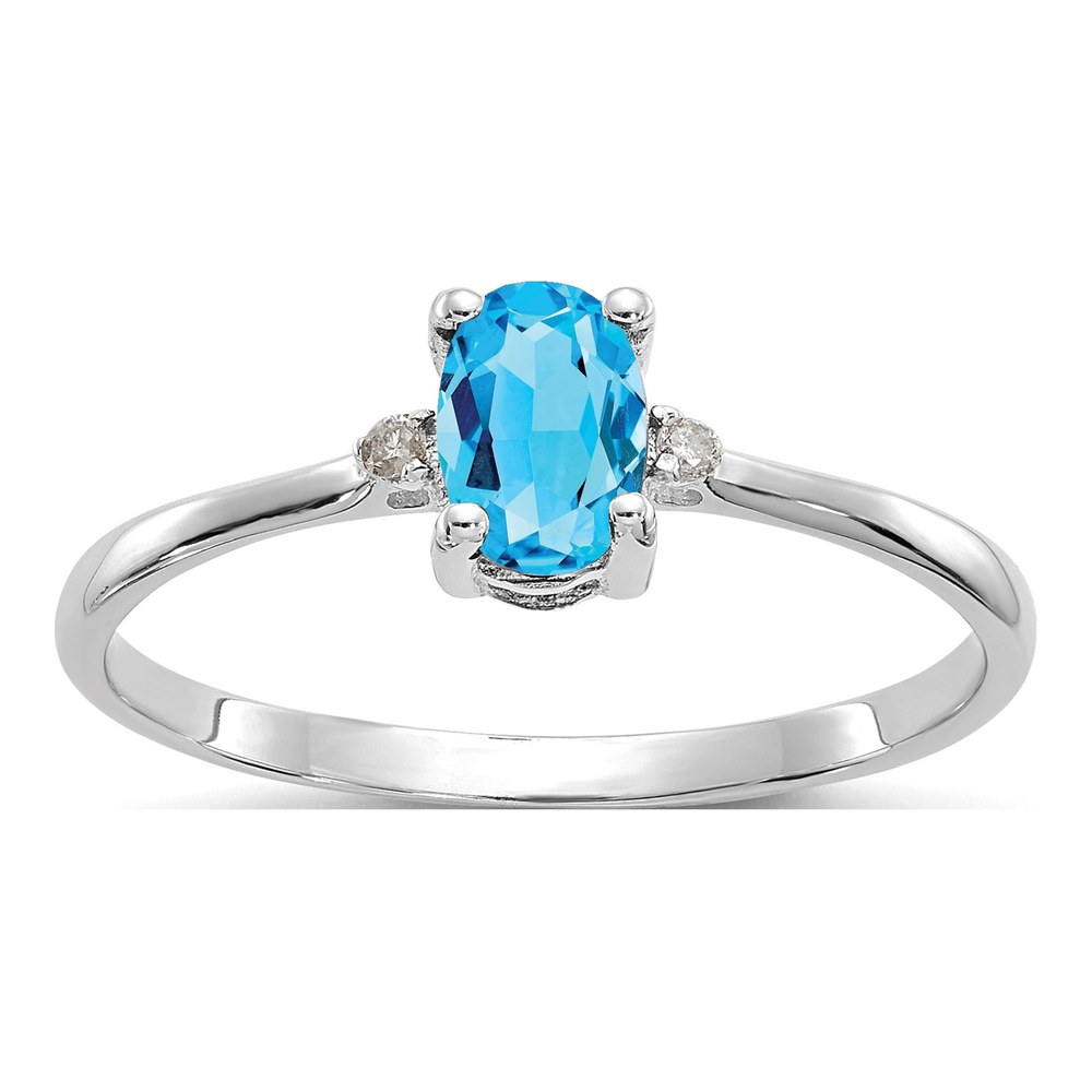 14K White Gold Swiss Blue Topaz & Diamond Birthstone Ring