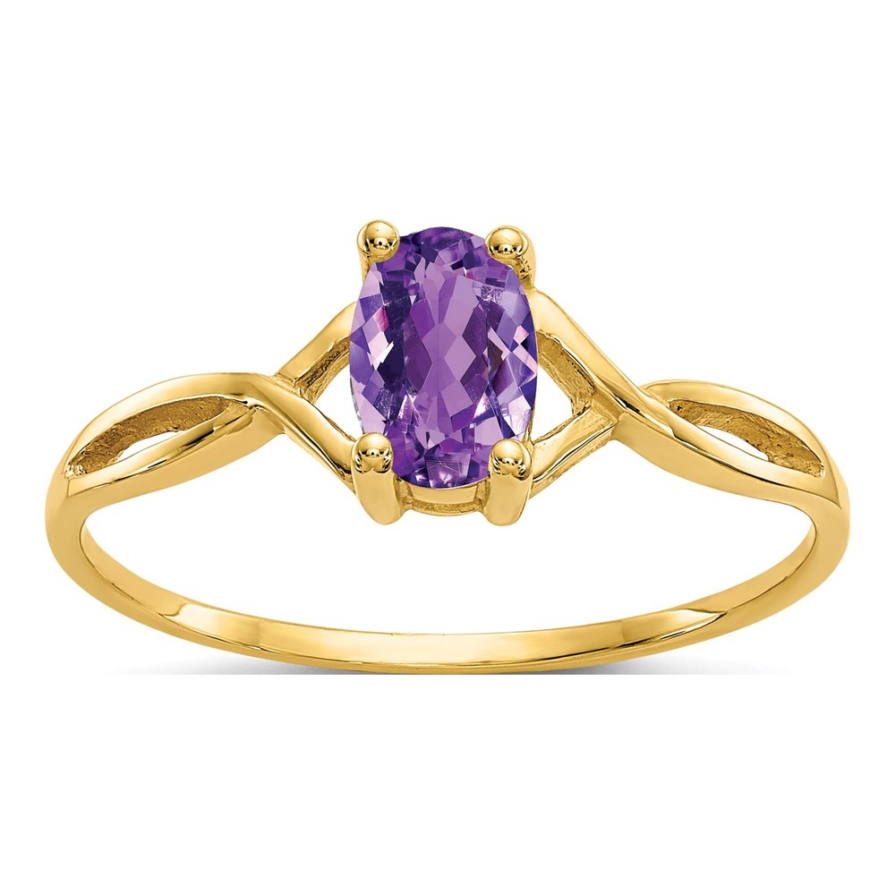 14K Yellow Gold Genuine Amethyst Birthstone Ring