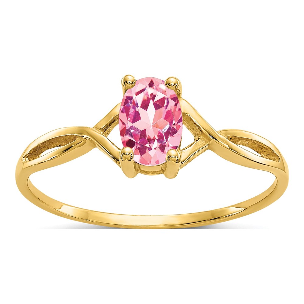 14K Yellow Gold Pink Tourmaline Oval Birthstone Ring