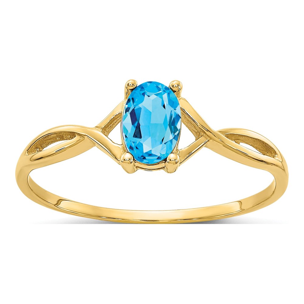 14K Yellow Gold Swiss Blue Topaz Oval Birthstone Ring