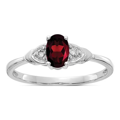 14K White Gold Garnet & Diamond Oval Ring