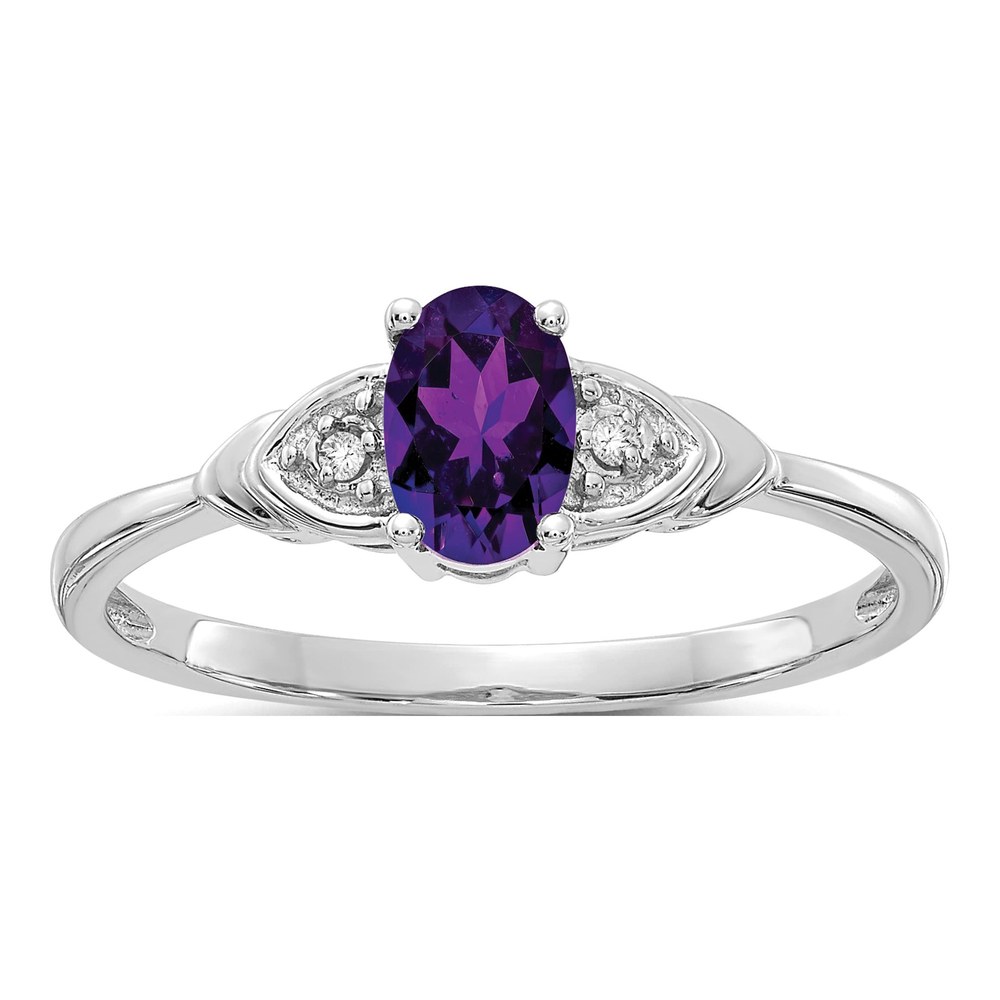14K White Gold Amethyst & Diamond Oval Ring