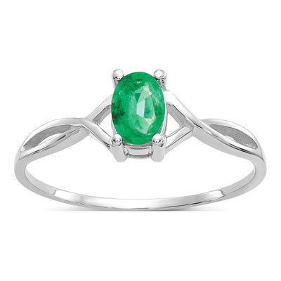 14K White Gold Emerald Birthstone Ring