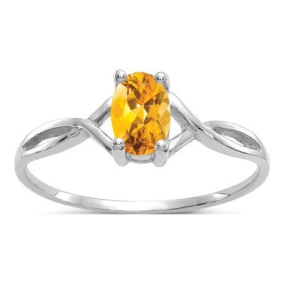 14K White Gold Citrine Oval Birthstone Ring