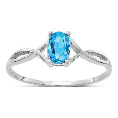 14K White Gold Swiss Blue Topaz Birthstone Ring
