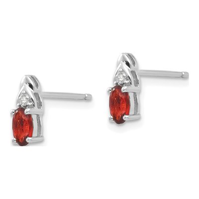 14K White Gold Garnet & Diamond Oval Stud Earrings – view 2