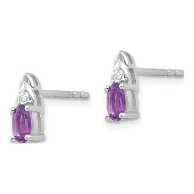 14K White Gold Oval Amethyst & Diamond Stud Earrings – view 2