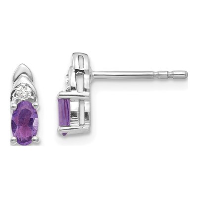 14K White Gold Oval Amethyst & Diamond Stud Earrings