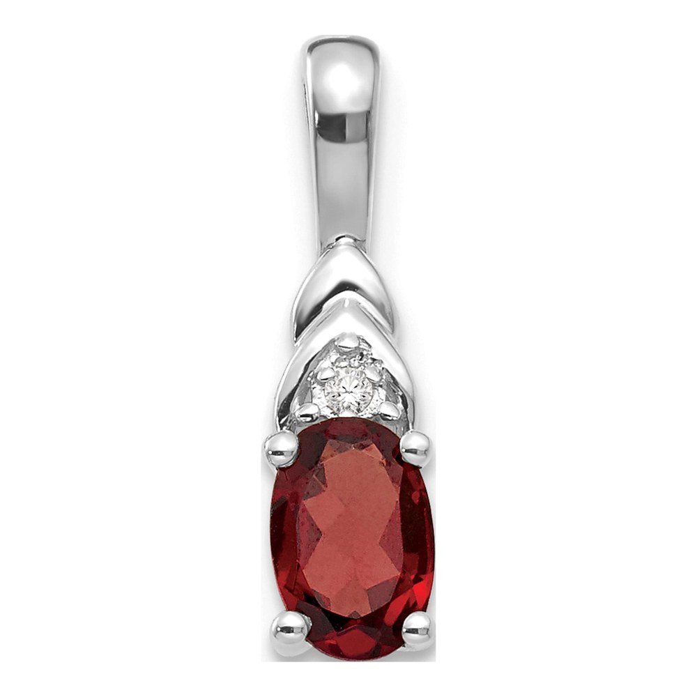 14K White Gold Garnet & Diamond Oval January Pendant