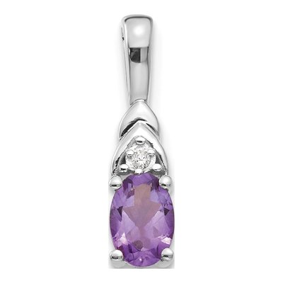 14K White Gold Amethyst & Diamond Birthstone Pendant