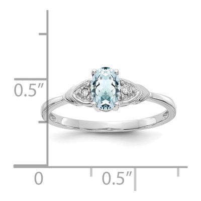 14K White Gold Aquamarine & Diamond Oval March Ring – view 3