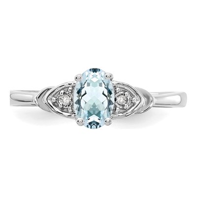 14K White Gold Aquamarine & Diamond Oval March Ring – view 5