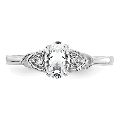 14K White Gold White Topaz & Diamond Oval Ring – view 5