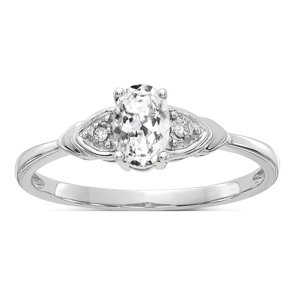 14K White Gold White Topaz & Diamond Oval Ring