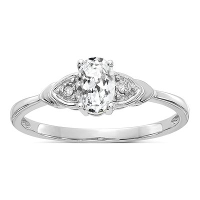 14K White Gold White Topaz & Diamond Oval Ring
