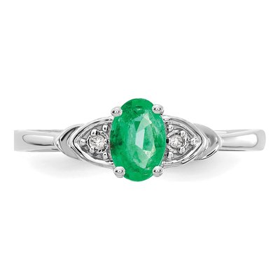 14K White Gold Emerald & Diamond Oval Ring – view 5