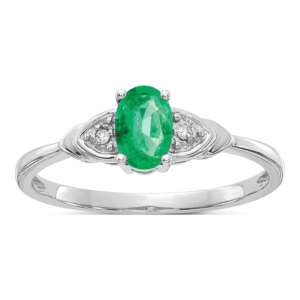 14K White Gold Emerald & Diamond Oval Ring