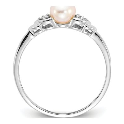 14K White Gold Pearl & Diamond June Ring – view 2