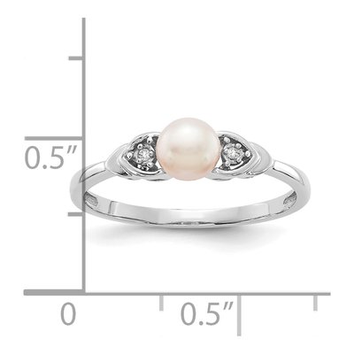 14K White Gold Pearl & Diamond June Ring – view 3