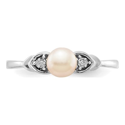 14K White Gold Pearl & Diamond June Ring – view 5