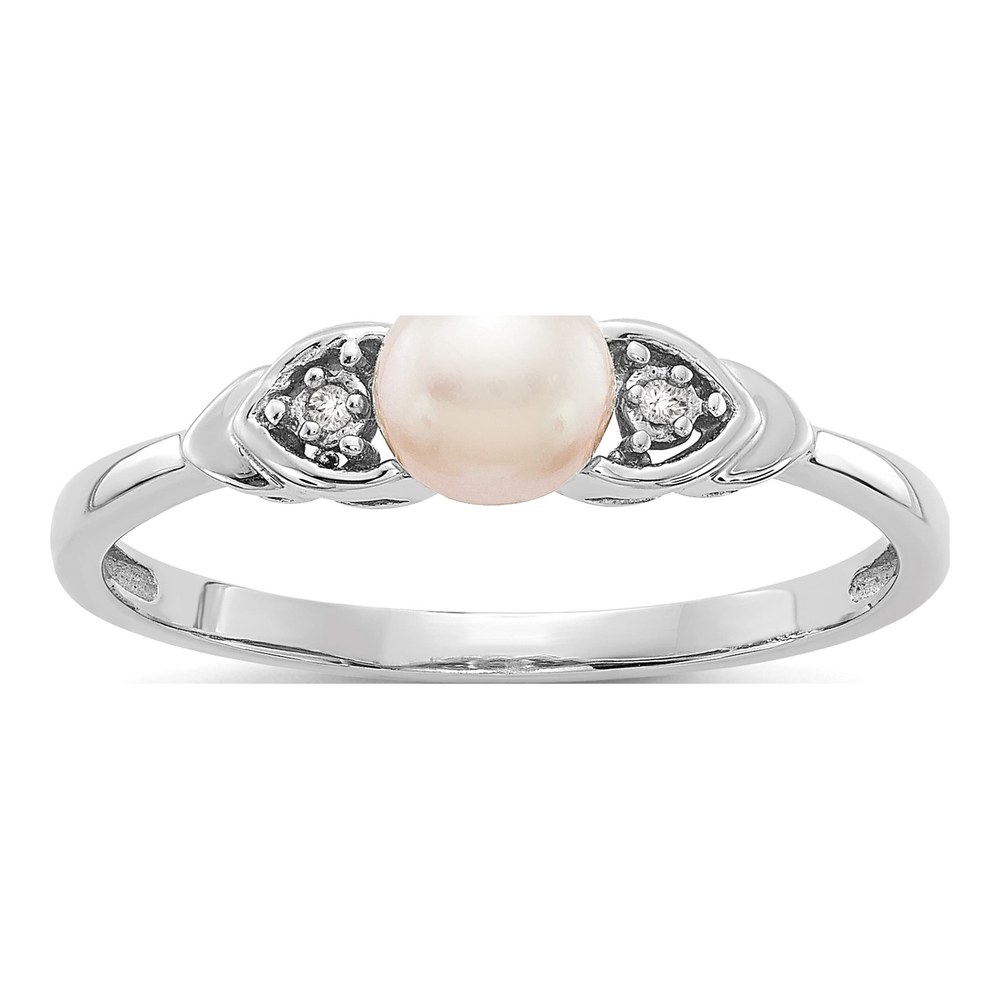 14K White Gold Pearl & Diamond June Ring