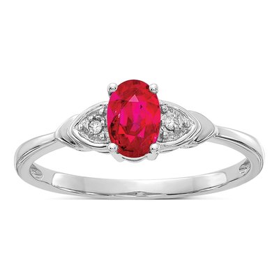 14K White Gold Ruby & Diamond Oval Ring