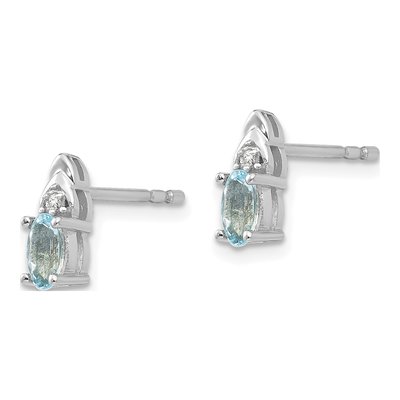 14K White Gold Oval Aquamarine & Diamond Stud Earrings – view 3