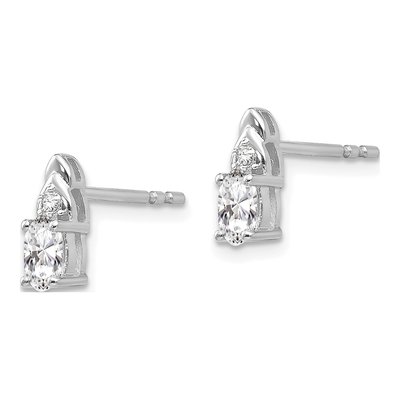 14K White Gold Oval White Topaz & Diamond Stud Earrings – view 2