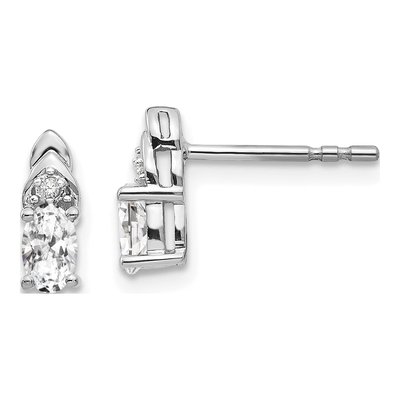 14K White Gold Oval White Topaz & Diamond Stud Earrings