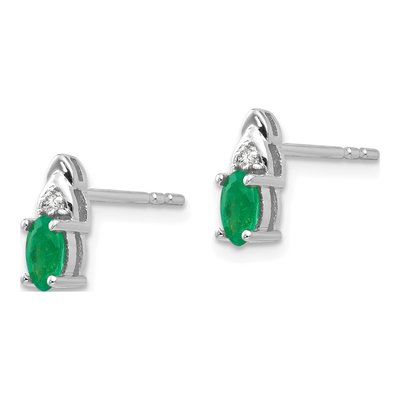 14K White Gold Oval Emerald & Diamond Stud Earrings – view 3